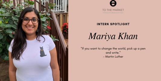 "Intern Spotlight: Mariya Khan" with a headshot of Mariya on the left
