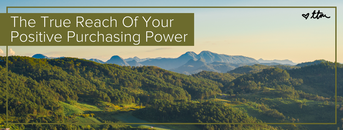 "The True Reach of Your Positive Purchasing Power" with a landscape of green rolling hills in the background