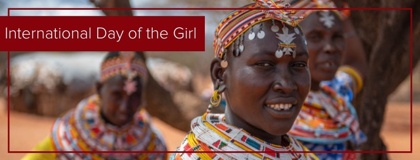 "International Day of the Girl" with a close up of a Kenyan maker in focus and two other women makers behind her