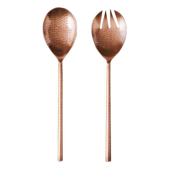 Hammered Stainless Steel with Copper Finish Salad Server Set