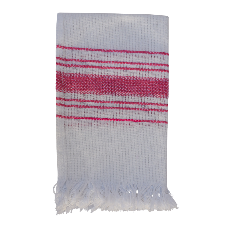 White/Pink Woven Cotton Hand Towel